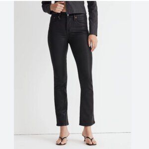Madewell New Kick Out Crop Flare Jeans True Black Wash Coated Edition Size 25